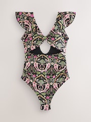 Black/Pink Paisley Maternity Cutout Frill Sleeve Swimsuit - Image 4 of 7