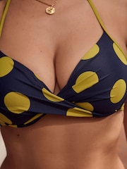 Navy/Lime Green Spot Padded Wired Plunge Bikini Top - Image 4 of 7