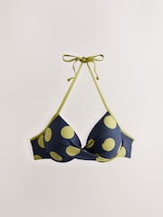 Navy/Lime Green Spot Padded Wired Plunge Bikini Top - Image 5 of 7