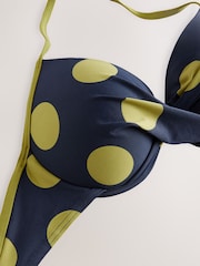 Navy/Lime Green Spot Padded Wired Plunge Bikini Top - Image 6 of 7