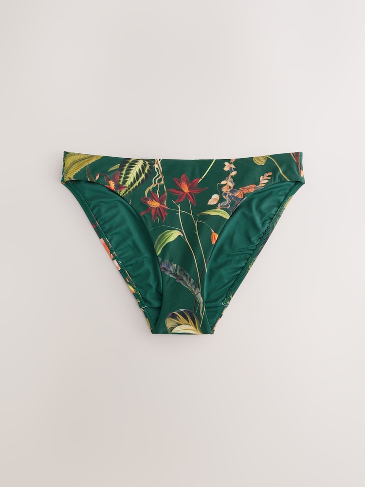 Dark Green Floral High Leg Print Bikini Bottoms - Image 1 of 4 Dark Green Floral High Leg Print Bikini Bottoms - Image 1 of 4