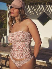 Motif floral rose/crème - Tankini bandeau froncé avec contrôle du ventre - Image 1 of 5