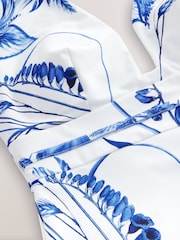 White/Blue Floral Plunge Shaping Tummy Control Swimsuit - Image 8 of 10