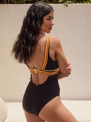 Negro - Ric Rac Trim Plunge Tummy Control Swimsuit - Imagen 3 de 9