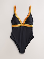 Negro - Ric Rac Trim Plunge Tummy Control Swimsuit - Imagen 6 de 9