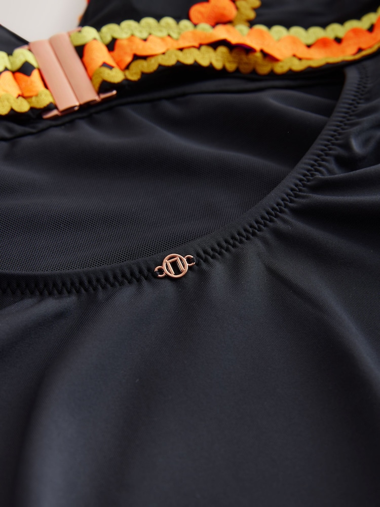 Negro - Ric Rac Trim Plunge Tummy Control Swimsuit - Imagen 9 de 9