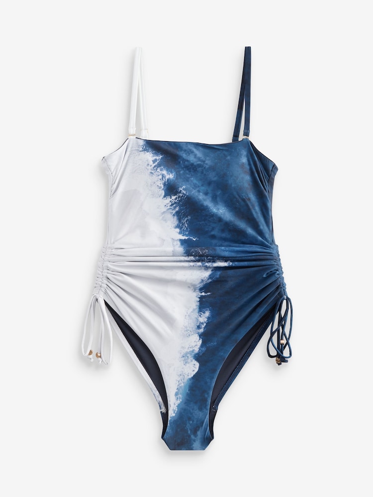 Blue Sea Placement Bandeau Ruched Leg Tummy Control Shaping Swimsuit - Image 8 of 11