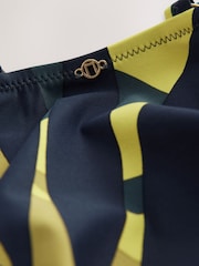 Navy/Lime Leaf - Plaited Belt Tummy Control Plunge Wrap Swimsuit - Imagen 11 de 11