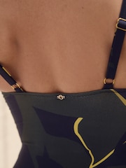 Navy/Lime Leaf - Plaited Belt Tummy Control Plunge Wrap Swimsuit - Imagen 7 de 11