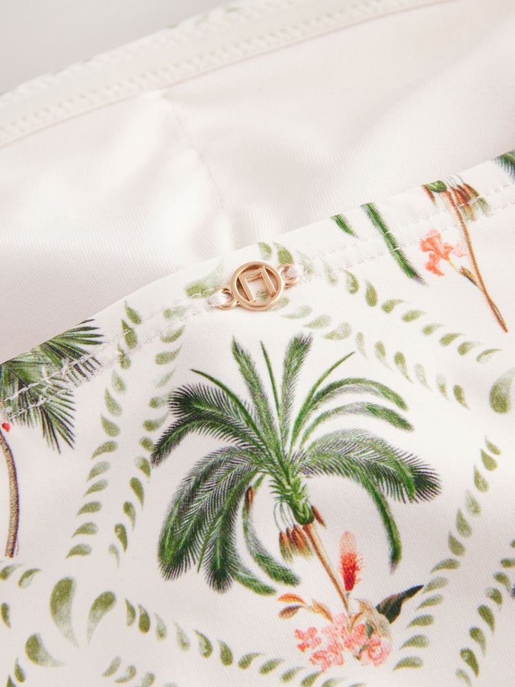 Ecru Trellis/Palm Print Bandeau Ruched Leg Tummy Control Shaping Swimsuit - Image 8 of 8