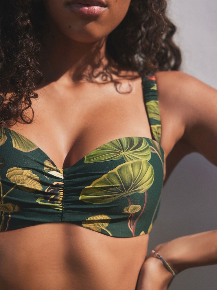 Vert foncé imprimé floral - Haut de bikini bandeau filaire - Image 5 of 9