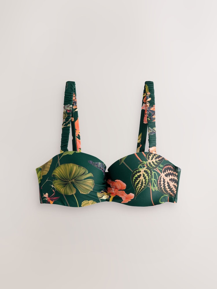 Vert foncé imprimé floral - Haut de bikini bandeau filaire - Image 7 of 9
