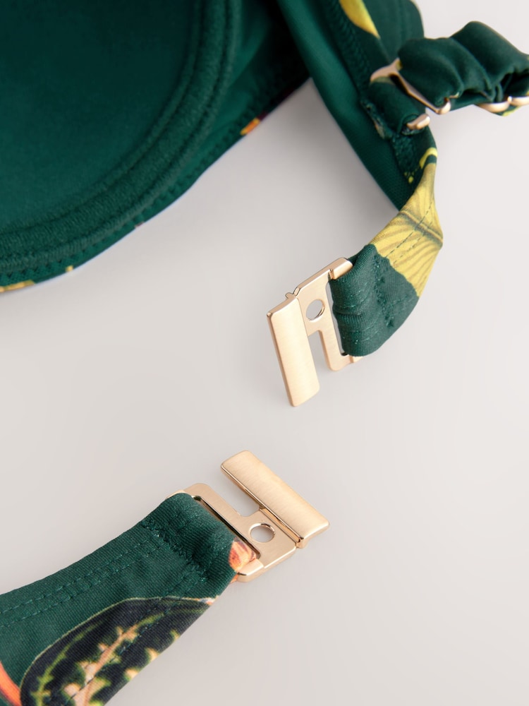 Vert foncé imprimé floral - Haut de bikini bandeau filaire - Image 8 of 9