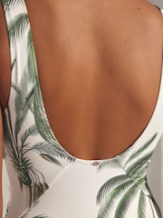 Ecru Palm Ruched Side Tummy Shaping Control Swimsuit - Image 6 of 10