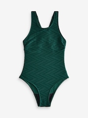 Dark Green Textured High Neck Period Swimsuit - Image 7 of 11