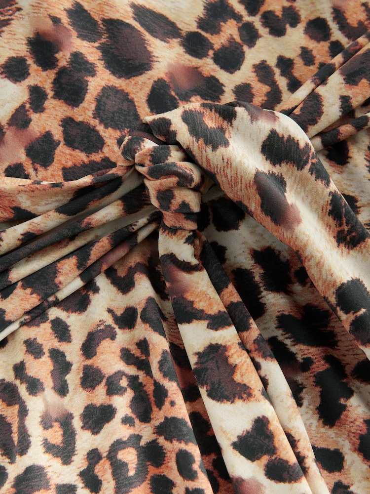 Brown Leopard Print Shaping Tummy Control Skirted Swim Dress - Image 8 of 9