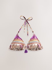 Léopard/Animal violet - Haut de bikini triangle avec perles - Image 6 of 8