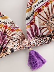 Léopard/Animal violet - Haut de bikini triangle avec perles - Image 7 of 8