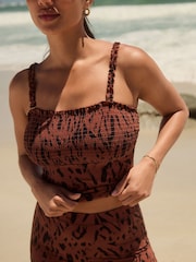 Animal Shirred Tummy Control Bandeau Tankini - Image 4 of 9