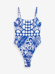 Blue/White Tummy Control High Leg Scoop Swimsuit - Image 5 of 7