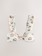 Ecru/Coral Trellis Palm Beaded Frill Crop Bikini Top - Image 5 of 5