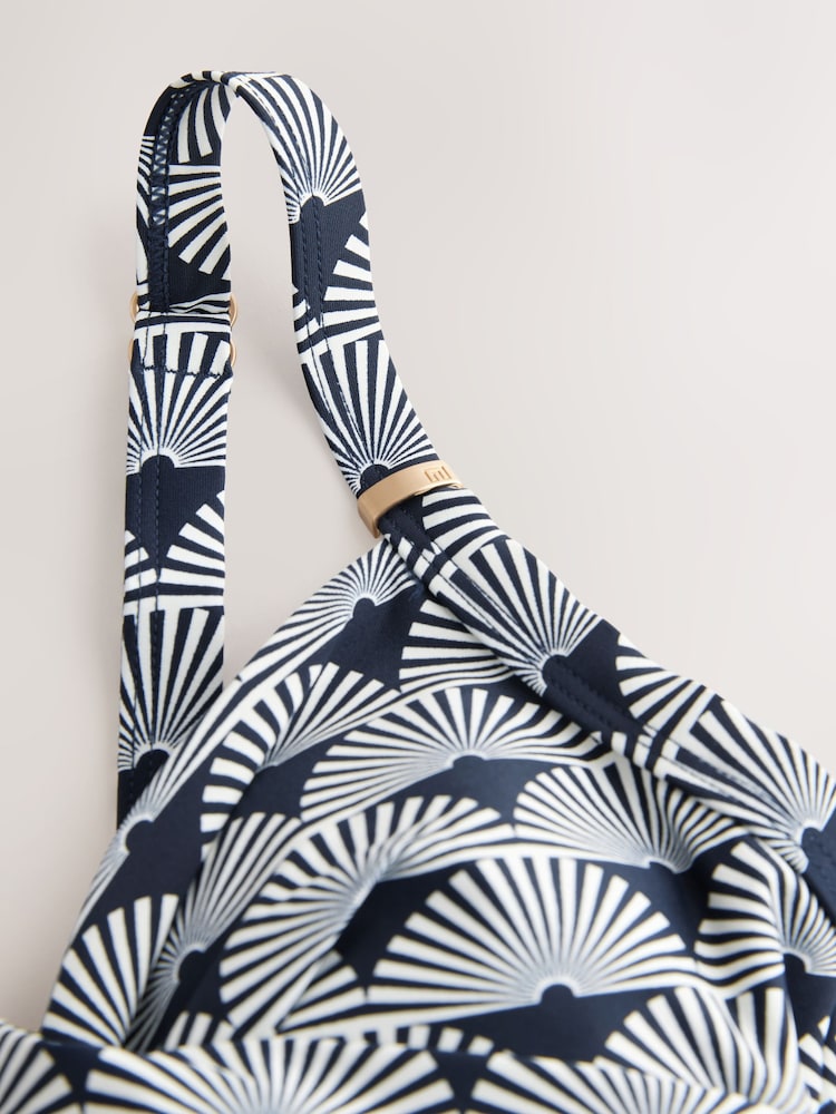 Navy/White Fan Print Shaping Tummy Control Swimsuit - Image 8 of 9