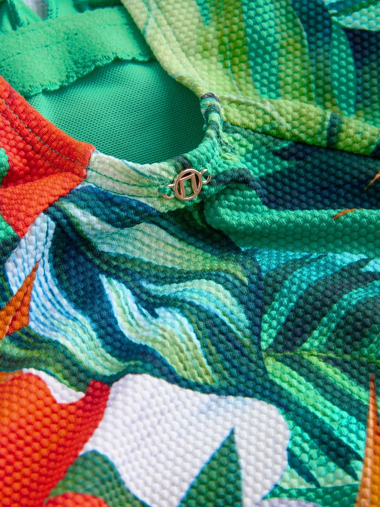 Red/Green Tropical Ruched Side Tummy Shaping Control Swimsuit - Image 10 of 10