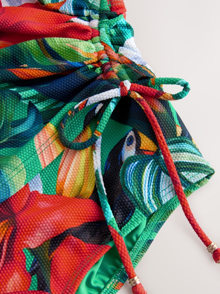 Red/Green Tropical Ruched Side Tummy Shaping Control Swimsuit - Image 8 of 10