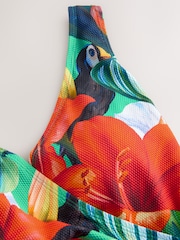 Red/Green Tropical Ruched Side Tummy Shaping Control Swimsuit - Image 9 of 10