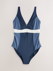Blue/Ecru Colourblock - Bañador escotado con aros y efecto reductor del vientre para copas DD+ - Imagen 7 de 8