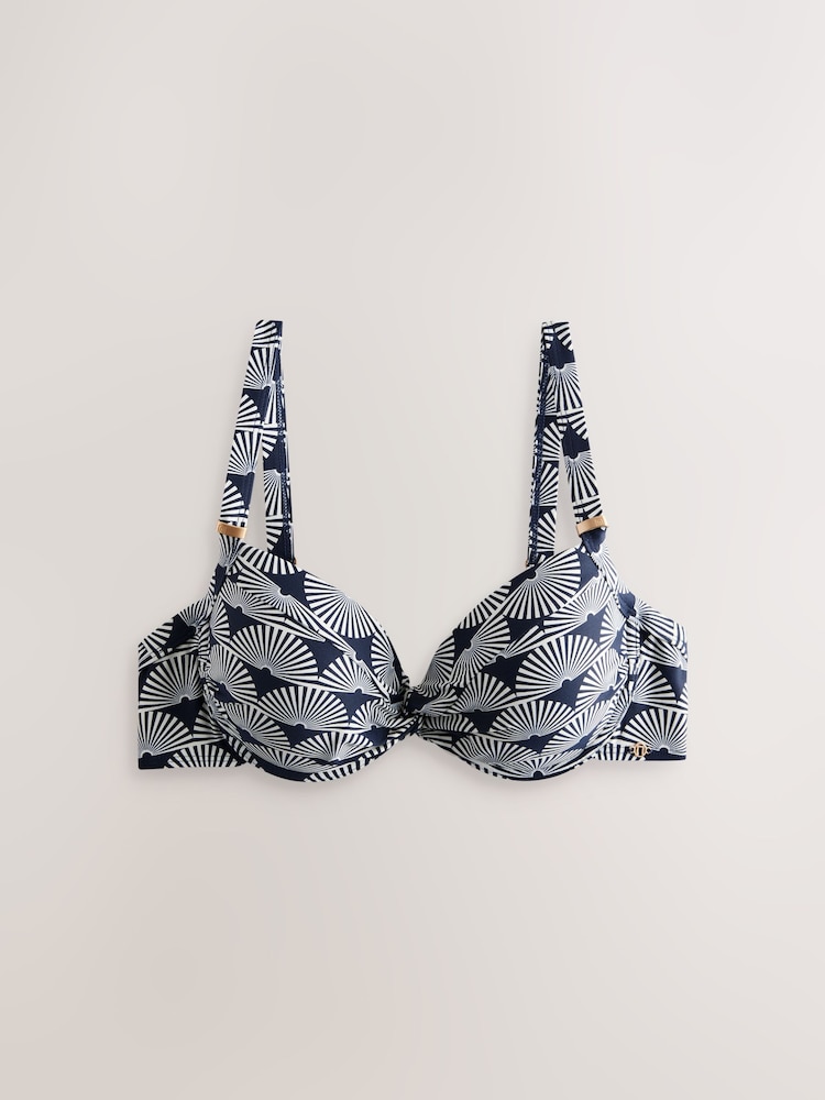 Imprimé à éventails bleu marine/Blanc - Haut de bikini rembourré à armatures gainant - Image 7 of 9