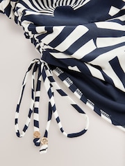 Navy/Ecru Fan Print Bandeau Ruched Leg Tummy Control Shaping Swimsuit - Image 9 of 10