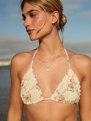 Ecru Floral Embroidered Lettuce Edge Bikini Top - Image 1 of 9