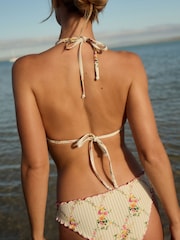 Ecru Floral Embroidered Lettuce Edge Bikini Top - Image 4 of 9