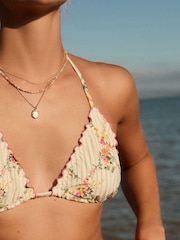 Ecru Floral Embroidered Lettuce Edge Bikini Top - Image 5 of 9