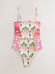 Pink/Yellow Paisley Tummy Control Bandeau Swimsuit - Image 7 of 10