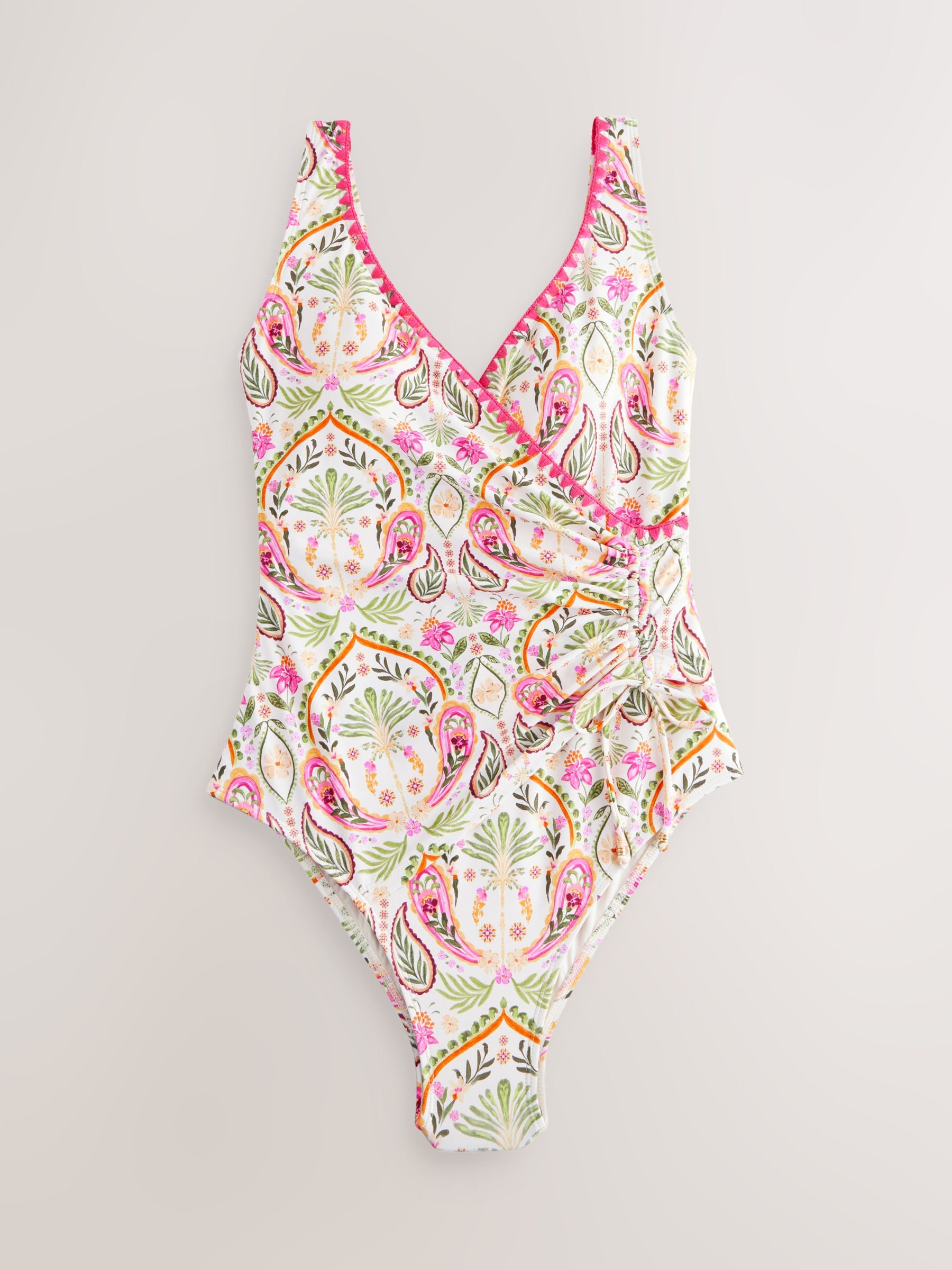 Buy Cream/Pink Paisley Whipstitch Ruched Side Tummy Shaping