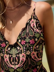 Black/Pink Paisley Plunge Tummy Control Swimsuit - Image 5 of 5