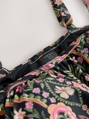 Black/Pink Paisley Print Blouson Shaping Swimsuit - Image 9 of 10