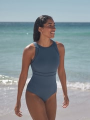 Steel Blue High Neck Tummy Control Shaping Swimsuit - Image 2 of 5