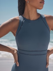 Steel Blue High Neck Tummy Control Shaping Swimsuit - Image 4 of 5