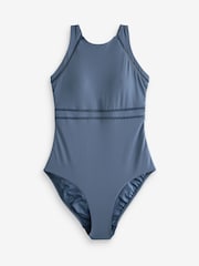 Steel Blue High Neck Tummy Control Shaping Swimsuit - Image 5 of 5