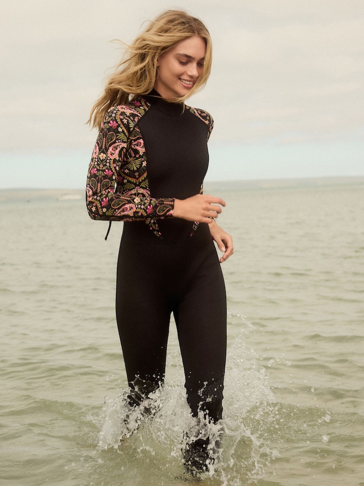 Black/Pink Paisley Long Sleeved Full Length Wetsuit - Image 2 of 6