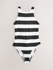 Black/White Stripe Essential High Neck Shaping Swimsuit - Image 6 of 9