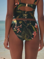 Floral vert - Bas de bikini haut à côtés froncés - Image 2 of 7