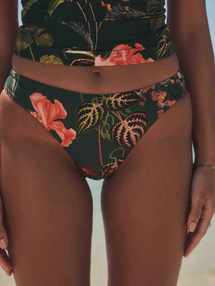 Floral vert - Bas de bikini haut à côtés froncés - Image 4 of 7
