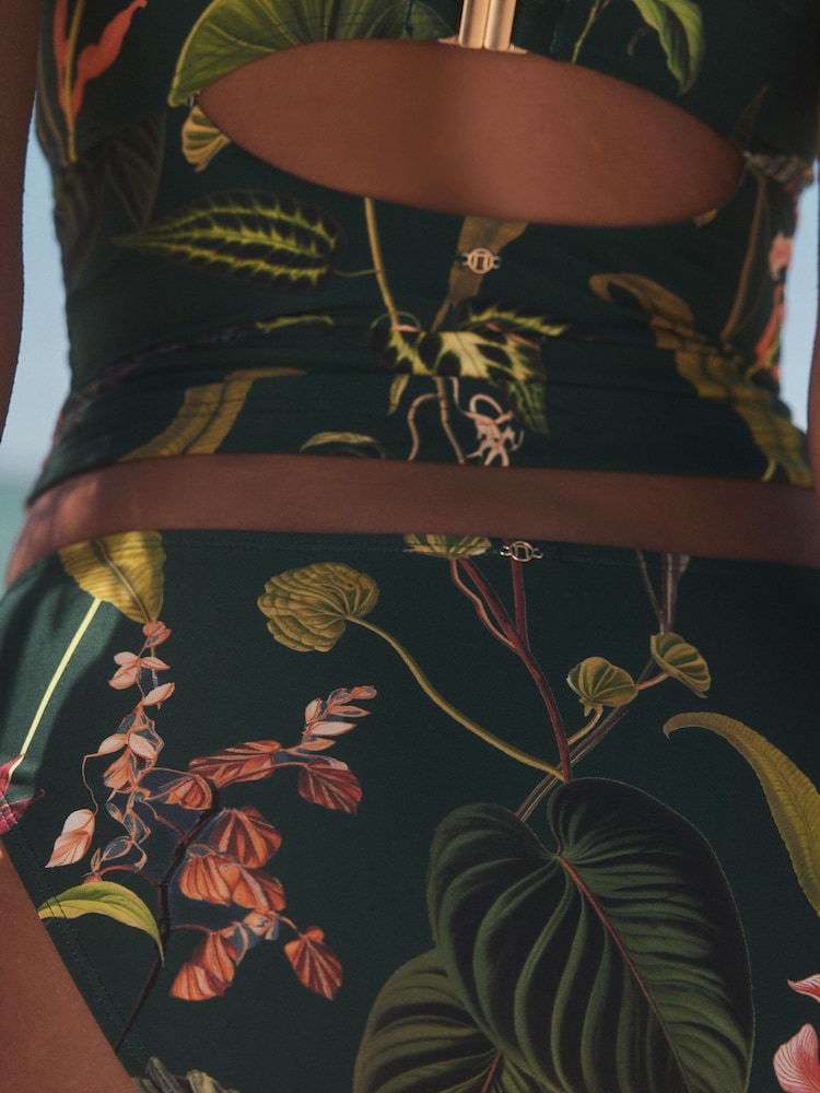 Floral vert - Bas de bikini haut à côtés froncés - Image 5 of 7