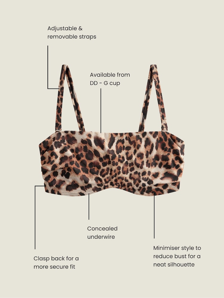 Léopard marron - Haut de bikini bandeau sans rembourrage Minimal DD+ - Image 4 of 9
