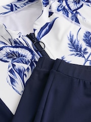 Navy/White Floral Long Sleeve Modesty Burkini Shaping Swimsuit - Image 13 of 13