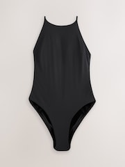 Black High Neck Low Lattice Back Tummy Control Swimsuit - Image 7 of 10